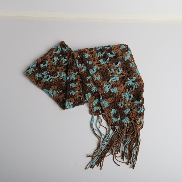 Brown and Teal Hand Knitted Scarf - Picture 1 of 1